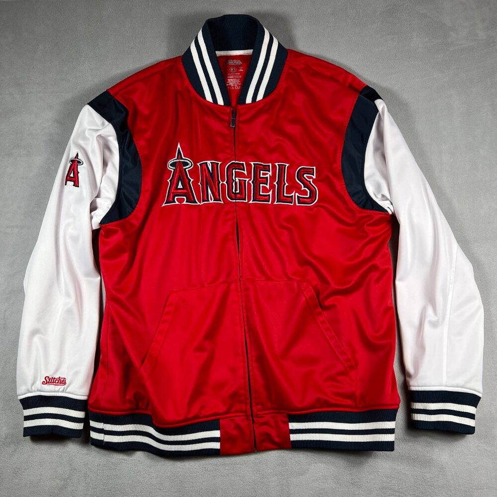 Los Angeles Angels Jacket Mens 2XL Red White MLB Baseball Stitches Athletic Gear